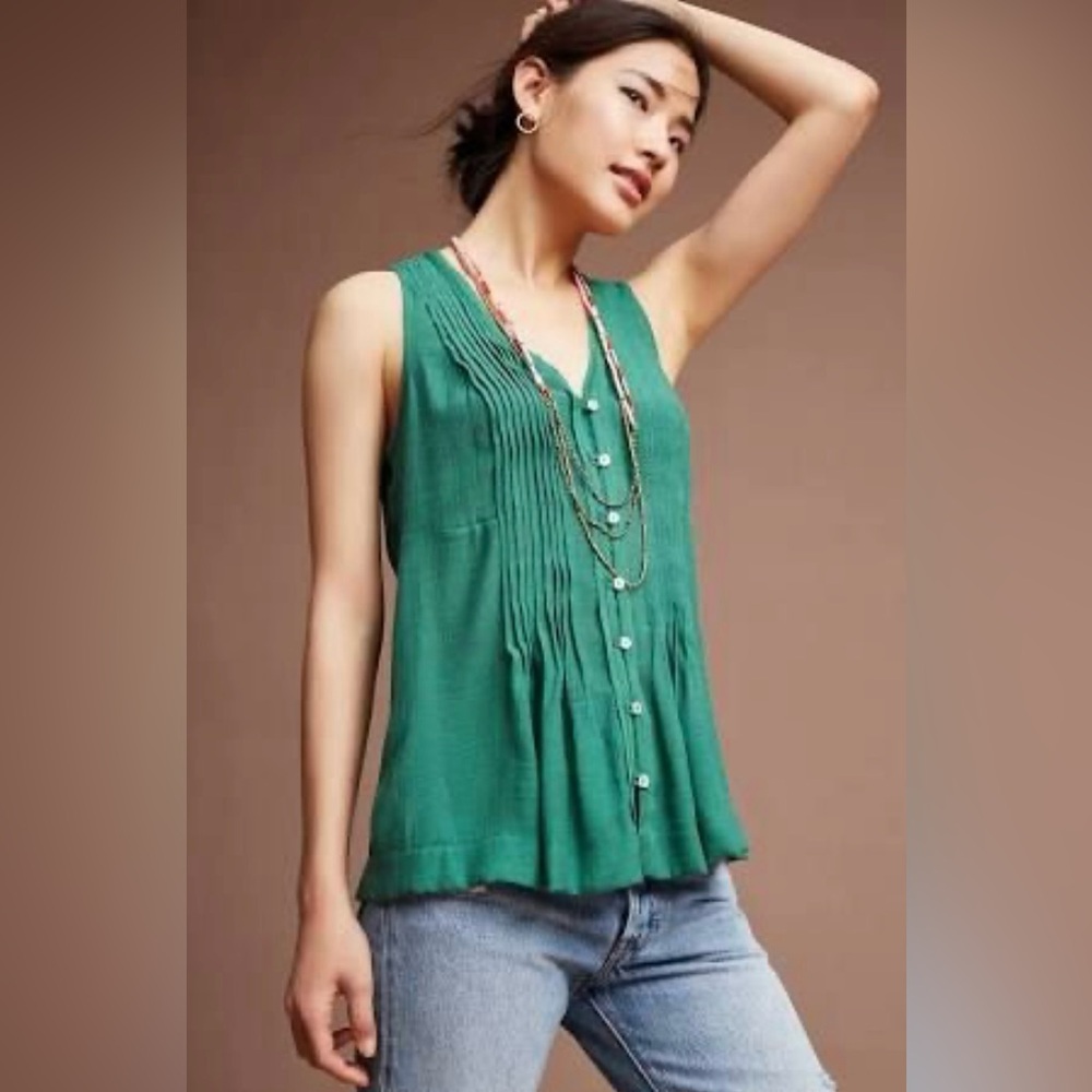 Anthropologie Maeve green sleeveless tank blouse Size XS